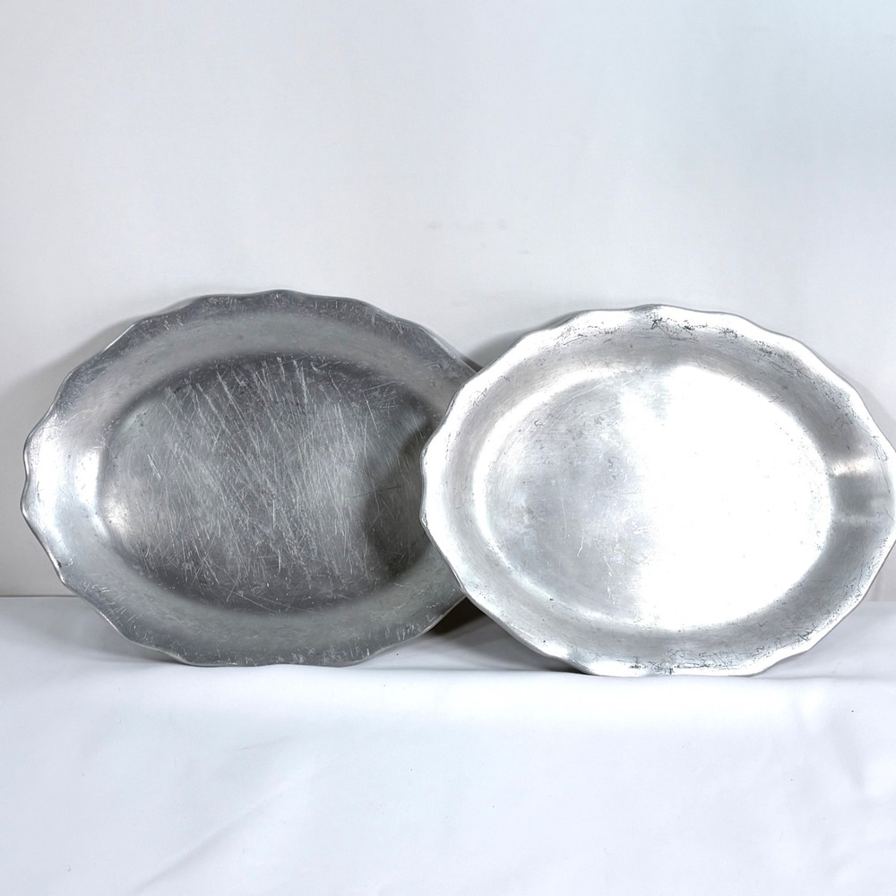 Wilton Armetale Serving Platter Silver French Country Scalloped Oval Set of 2